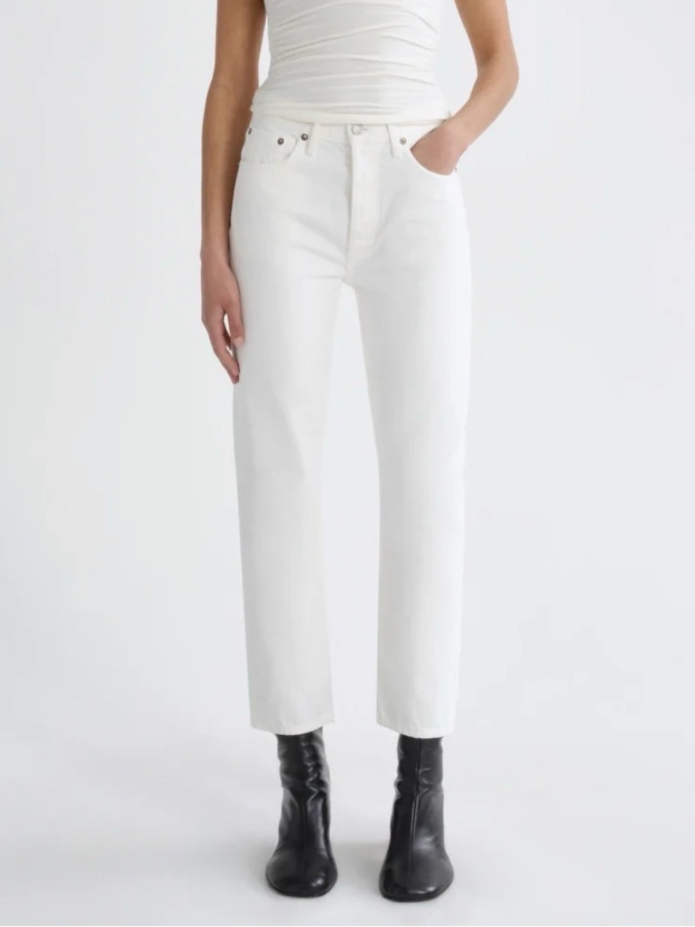 AGOLDE Riley Crop High Rise Straight Jeans White Size 29 Button Fly